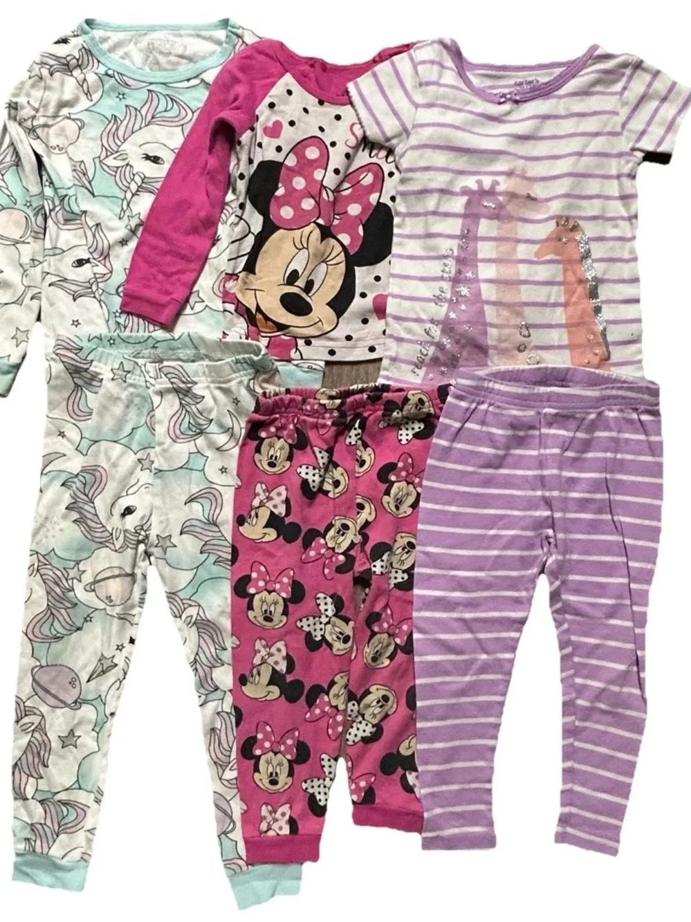 Toddler Girl Pajama Sets Unicorns Minnie Mouse Giraffes Size 2T